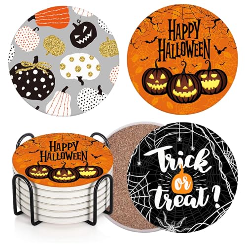 Halloween Ceramic Stone Coasters for Drinks (6 Count)