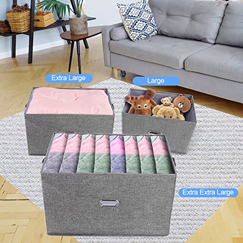 Large Linen Fabric Foldable Storage Bins with Removable Lid and Handles