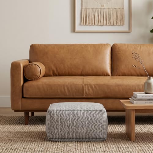 Nate 20" Wide Square Pouf in Patterned Grey Melange Cotton