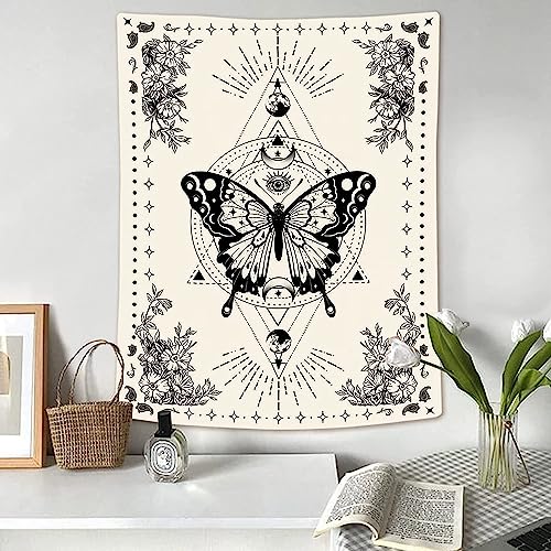 Boho Butterfly Tapestry Small Tapestry Tarot Tapestries Moon Phase Aesthetic Tapestries Wall Hanging for Bedroom and Living Room Decor Butterfly 70×90 Inches