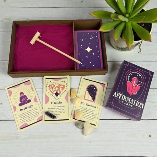 Wooden Zen Garden with Daily Affirmation Cards for Women and Men