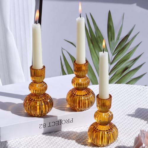 Amber Taper Candle Holders 4.3" H for Halloween (3 Count)