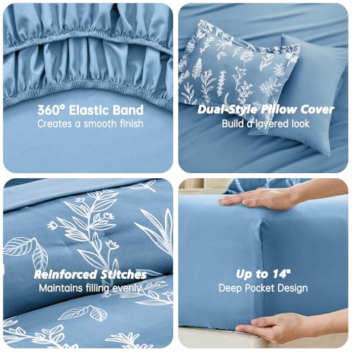 Ice Blue Bed in a Bag Queen 7 Pieces