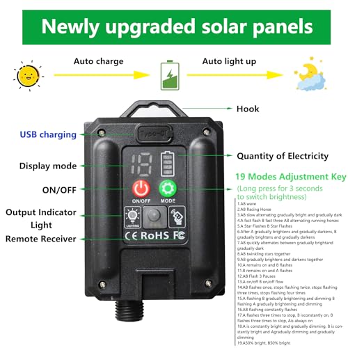 Solar Net Lights Outdoor Mesh Lights Christmas Waterproof 19 Modes Timer Tree Wrap for Fence