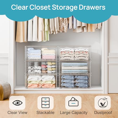 3 Pack Large Clear Stackable Storage Drawers 23QT (3 Count)