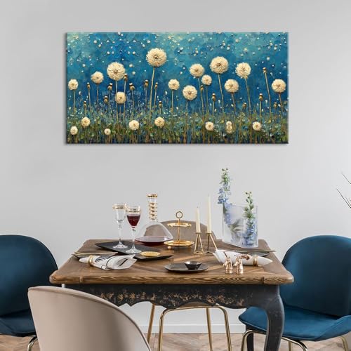 Teal Dandelion Wall Art for Living Room Abstract Blowball Canvas Painting Prints Large Flower Floral Grassland Bedroom Decoration Modern Artwork Decor