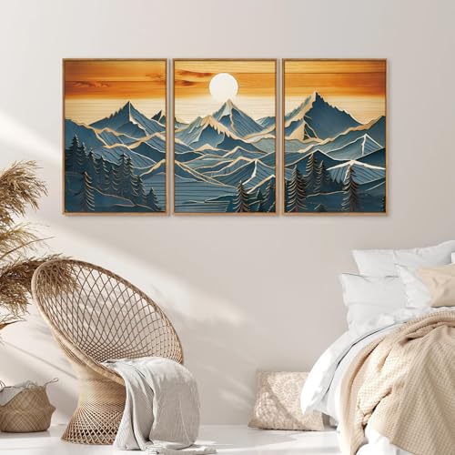 Large Mountains Framed Canvas Wall Art Set of 3 (3 Count)
