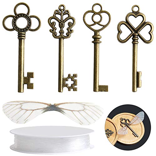 30 PCS Vintage Skeleton Keys Flying Keys Charms with 30 Pairs Wings (30 Count)