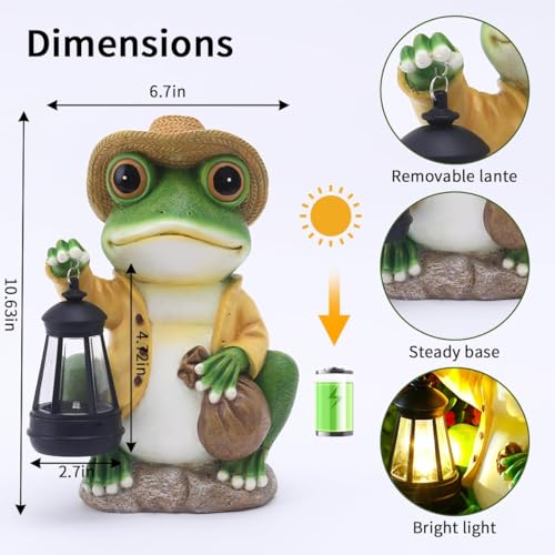 Solar Garden Outdoor Frog Statue 10 inches Tall