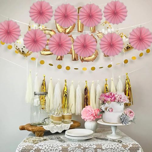 Pink Party Decorations Pink Hanging Ceiling Paper Fans 8in DIY Set (30 Count)