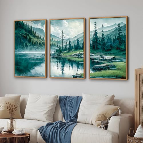 Large Nature Forest Framed Canvas Wall Art Set (3 Count)