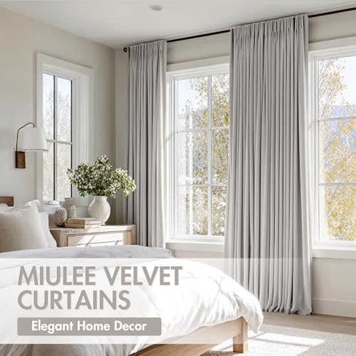 Silver Grey Blackout Velvet Curtains Drapes 108 Inch Long 52"x108" (2 Count)