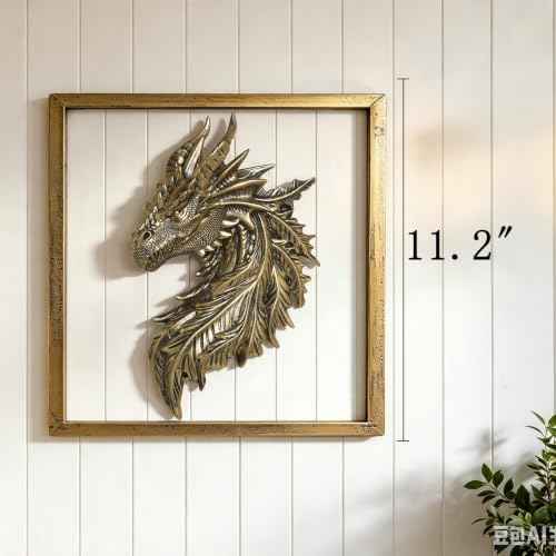 Gold Dragon Head Wall Decor with Metal Frame