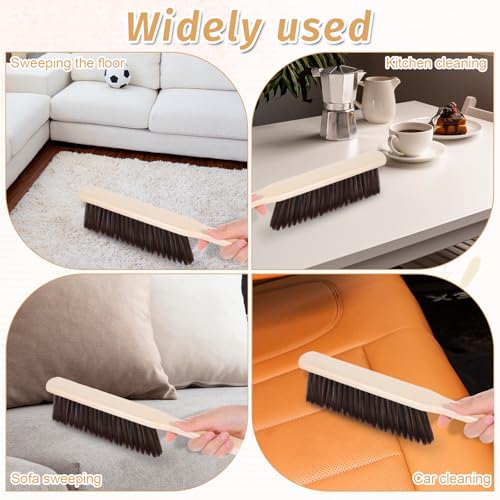 8 Pieces Hand Broom Brush Woooden Dust Brush Bulk Bench Brushes with Long Wood Handle Soft Bristle Whisk Broom Hand Held for Counter Bed Sofa Bench Car Fireplace Clothes Household Cleaning (8 Count)