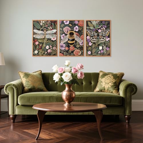 Moody Boho Flowers Insect Framed Wall Art (3 Count)