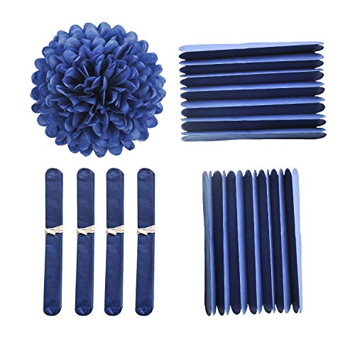 10" Navy Blue Tissue Pom Poms DIY Tissue Paper Flowers for Birthday Wedding Baby Shower Tea Party Dessert Table Decoration (18 Count)