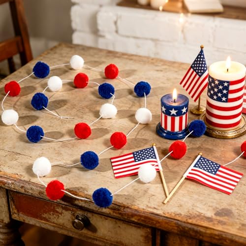 4 Pack 26.3 Feet Colorful Pom Pom Garland Decorations