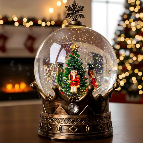 Christmas Snow Globe Lantern Water Glittering Nutcracker Crown with Music