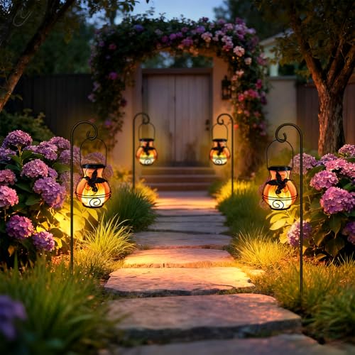 2 Pack Solar Lanterns Outdoor Waterproof Flickering Flame Lights Hummingbird Metal Hanging Solar Lantern Patio Porch Garden Decoration (2 Count)