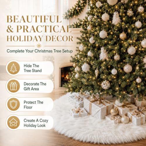 72 Inch White Faux Fur Christmas Tree Skirt