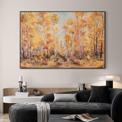 46"x72" Extra Large Framed Wall Art Golden Autumn Forest Path with Vibrant Foliage for Home Living Room Bedroom Decor
