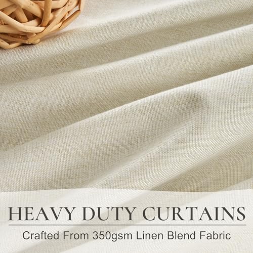 Pinch Pleat Cream Linen 102 Inch Long Curtains for Dining Room 2 Panels Set