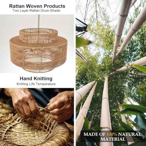 4 Light Hand Woven Rattan Pendant Light 3