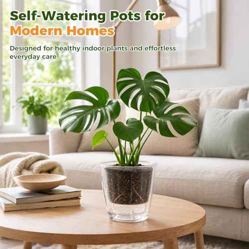 Clear Self Watering Pots for Indoor Plants (6 Count)