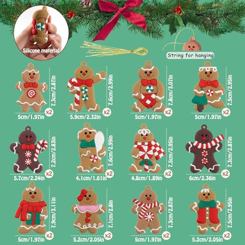 24pcs Gingerbread Man Ornaments for Christmas Tree (24 Count)