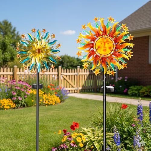 60.3" Solar Wind Spinner Outdoor Metal Sun Kinetic Sculpture