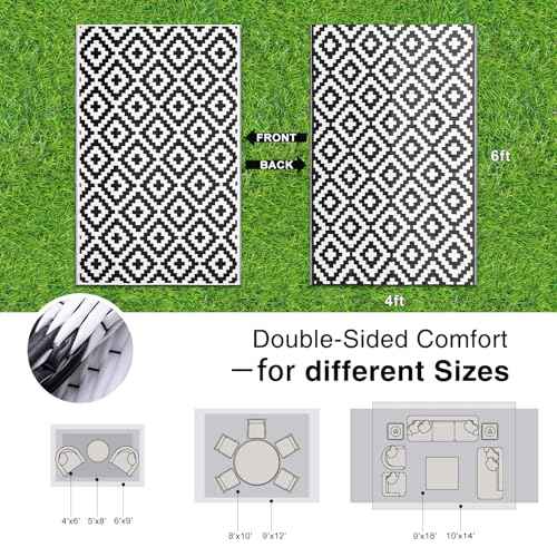 Outdoor Rug 4x6 ft Waterproof Reversible Mat
