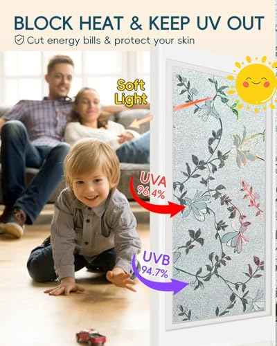 Frosted Glass Window Film with Elegant Flower Design