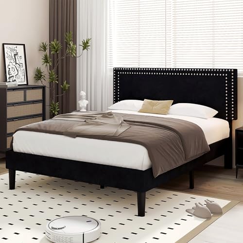 Full Size Bed Frame with Adjustable Upholstered Headboard