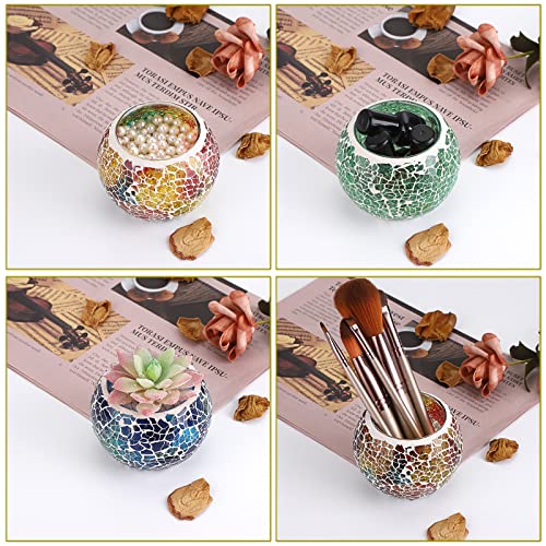 6PCS Mosaic Glass Tea Light Holders Round Bowl Votive Candle Holders