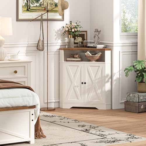 Small Corner Storage Cabinet with USB Ports and Outlets