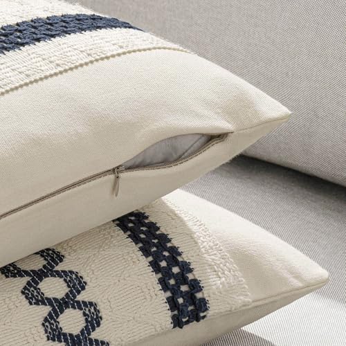 Set of 2 Navy Blue Boho Decorative Pillow Covers 20x20 Inch (2 Count)