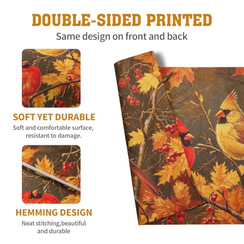 Maple Leaf Birds Fall Placemats Set of 4 Rustic Autumn Colored Maple Forest Tree Place Mat Seasonal Thanksgiving Harvest Table Mats for Party Kitchen Dining Outdoor Indoor Decor (4 Count)