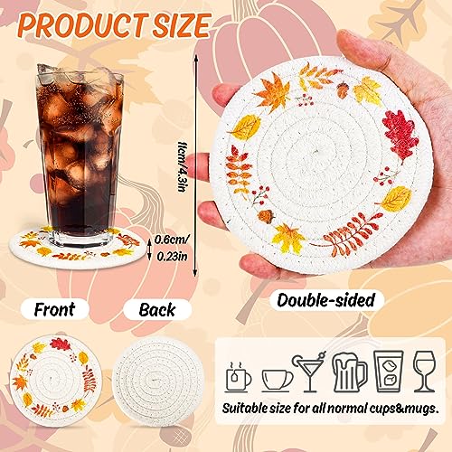 Fall Thanksgiving Coasters Maple Leaves Handmade Braided Cotton Drink Coasters Orange Yellow Non (4 Count)