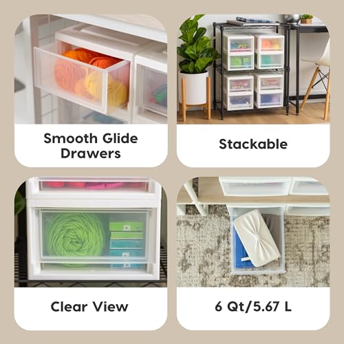 2-Pack, 6 Qt. Small Stacking Drawer Storage Organizer, White (2 Count)