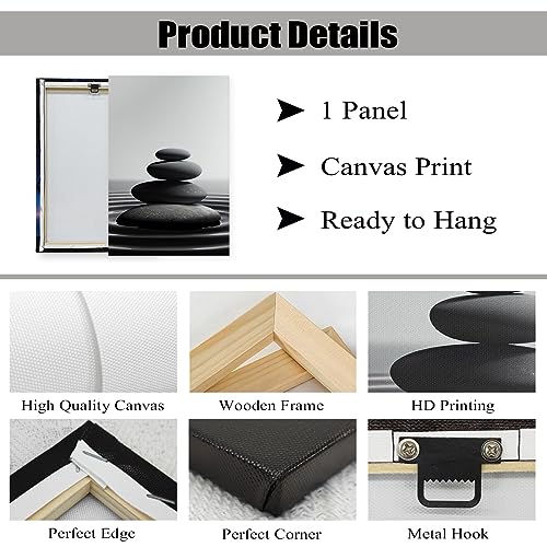 Zen Stone Canvas Wall Art Black and White Spa Stones Picture Print Modern Meditation Spirit Bathroom Decor Frame