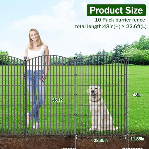 10 Panel No Dig Decorative Garden Fence with Gate 48"H x 22.6'L Dog Barrier (9.8 Sq Ft)