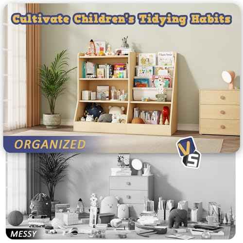 40" Large Kids Wooden Bookshelf and Toy Storage Organizer Natural