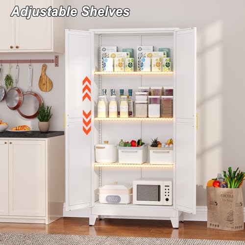 Metal Pantry Cabinet with 2 Doors and Adjustable Shelves