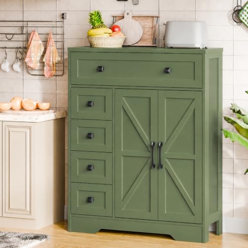 Farmhouse Storage Cabinet with 2 Doors and 5 Drawers