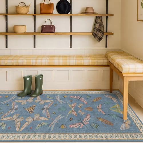 Blue Insect Hallway Runner Rug 2x10 (20 Sq Ft)