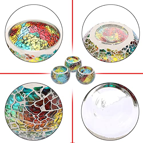 3PCS Mosaic Glass Tea Light Holders Round Bowl Votive Candle Holders
