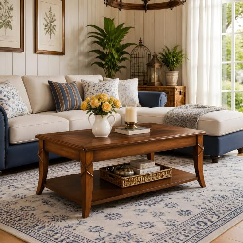 Solid Wood Coffee Table with Storage Shelf