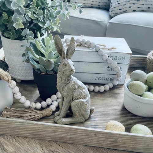 Outdoor Rabbit Garden Statue 12 Inch Grey Bunny Yard Decor