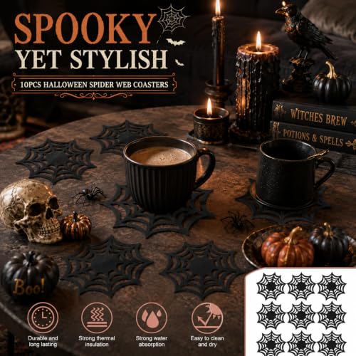 10pcs Halloween Spider Web Coasters Placemat Decorative Table Placemats Doilies Halloween Decorarion Supplies (10 Count)