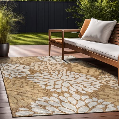 Outdoor Rug 5x7 Modern Exotic Tropical Leaf Area Rugs for Indoor and Outdoor Patio Deck Porch Garden Water Resistant Washable Outside Carpet